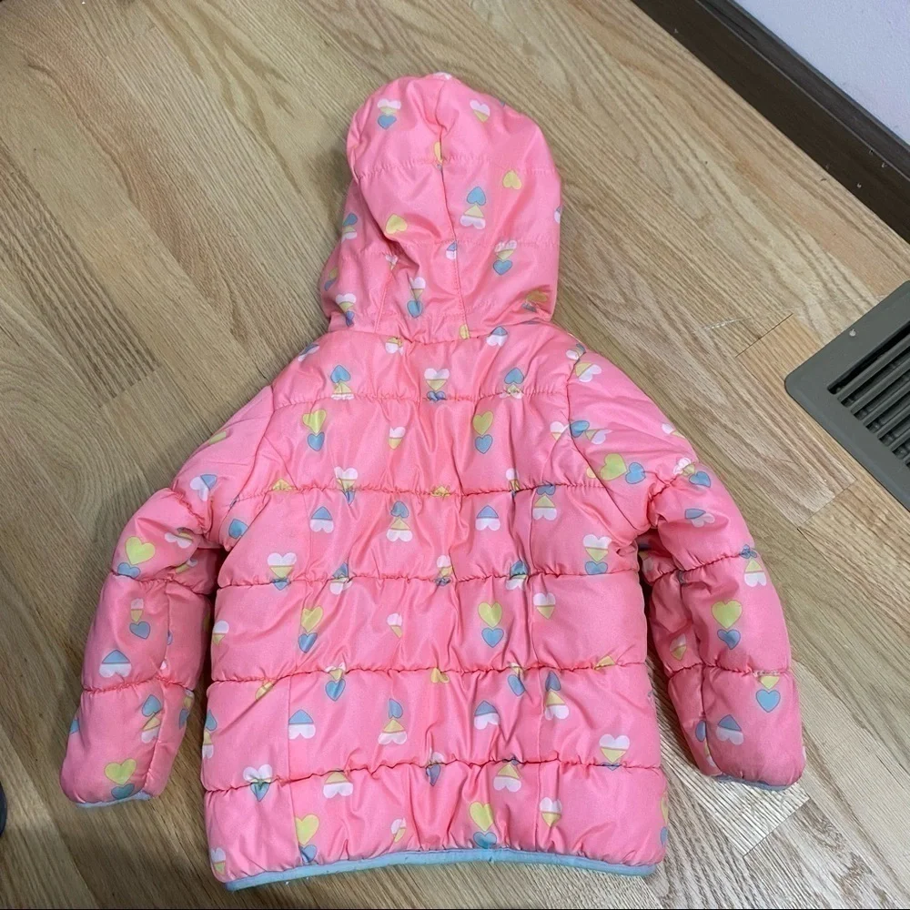 Carter’s Pink Puffer Coat Jacket Heart Print Hooded Full Zip 24 months Girls